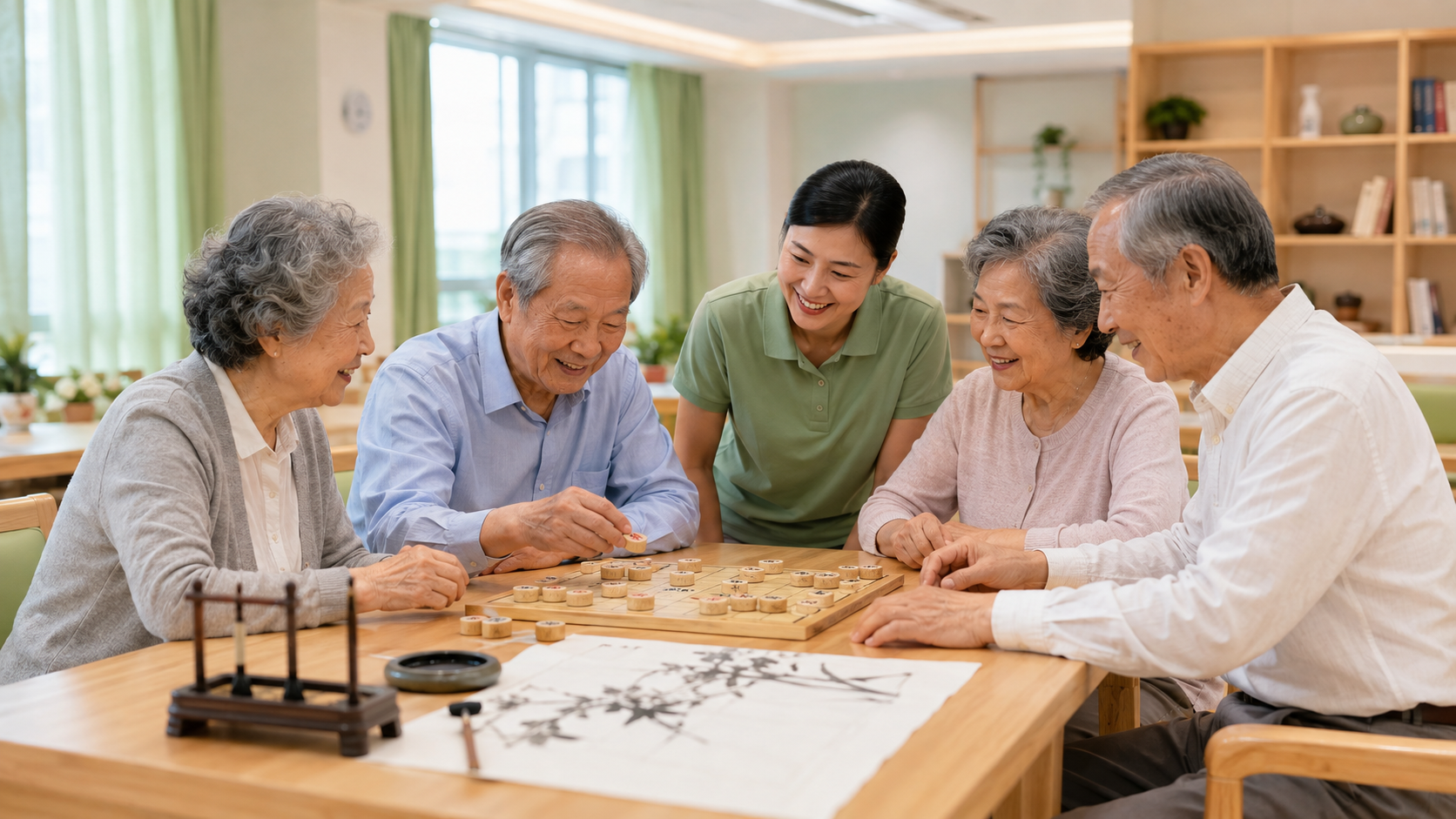 老人在康养园参与社交活动